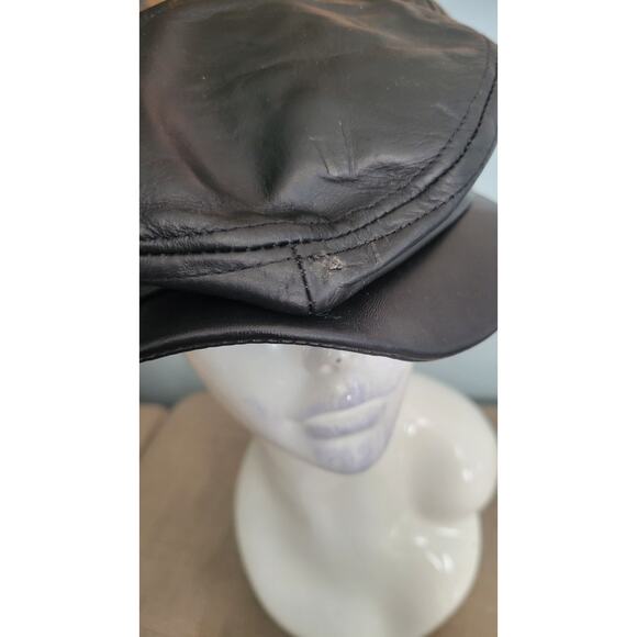 Vintage Oracle USA Black Leather Greek Fisherman Biker Cap – Made in USA – Size - Picture 7 of 8